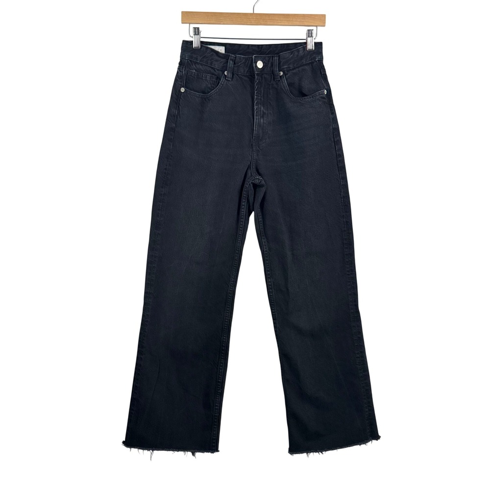 Zara Straight Leg Jeans 6 Black High Waisted Raw Hem Denim boho 90s